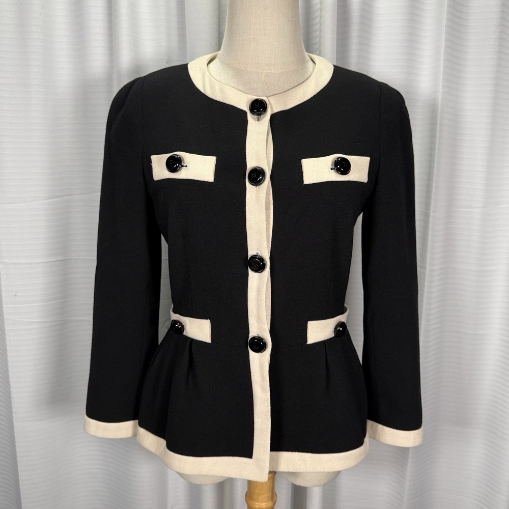 VTG Moschino Cheap and Chic Women's Black Ivory Blazer Jacket Size M Wool